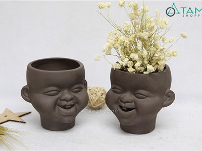 Chậu gốm nhỏ trồng cây mặt em bé cười CE-CGMN-04